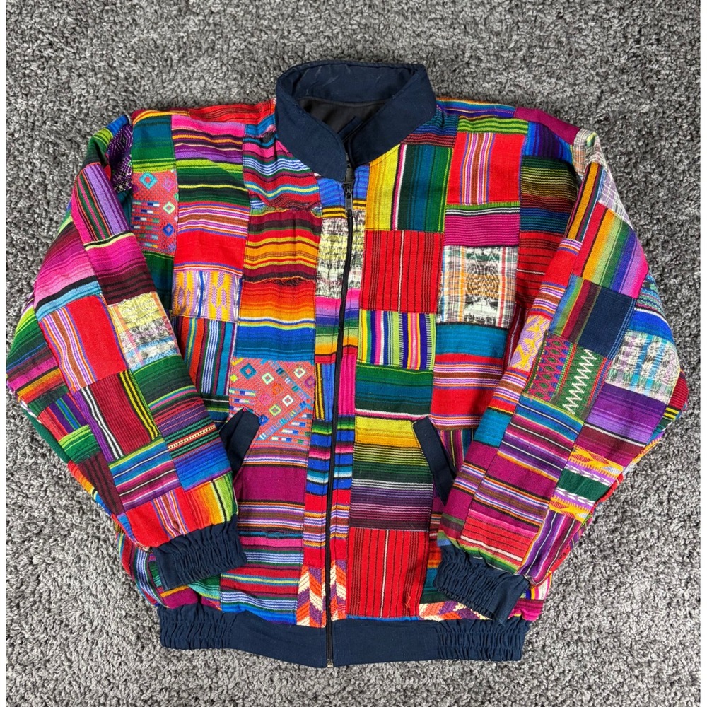 Ruth Y Nohemi Guatemalan Patchwork Quilted Cotton Bomber Jacket Multicolor Med